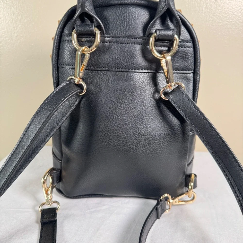 NWOT Bebe Black Rhinestone Studded Mini Backpack‎ Y2K Glam Vegan Leather Bag